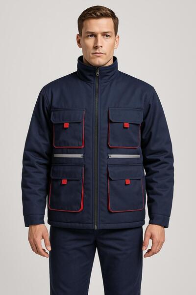 Baran Işık 7/7 Габардинен плат Техническо палто Тъмносиньо