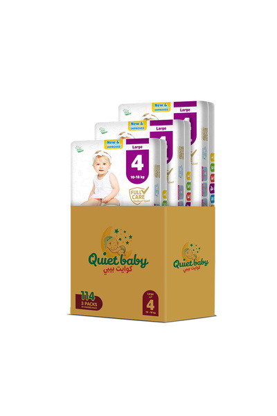 Quiet baby Diapers Size 4 from 10-18 kg, Jumbo Saver Box 114 Diapers (3 X 38)