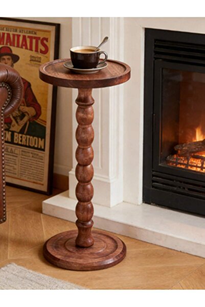 Mtanvxay طاولة جانبية دائرية متحركة بأرجل من الخشب الصلب، طاولة متعددة الاستخ...