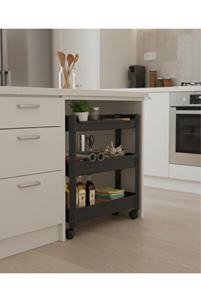 Okyanus Home 3-Tier Rolling Bathroom-Kitchen Organizer Black