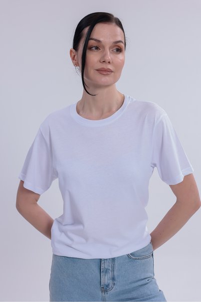 Gizrain Women's White Crew Neck Basic T-Shirt 100% Cotton