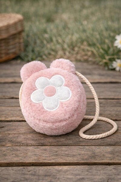 Me&On WEAR Peluş Çiçek Aplikeli Mini Çocuk Çantası – Ayıcık Kulaklı Sevimli T...