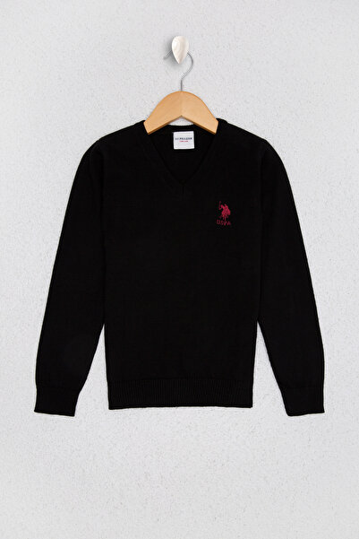 U.S. Polo Assn. Boy's Black V-Neck Knit Sweater 50210681-Vr046