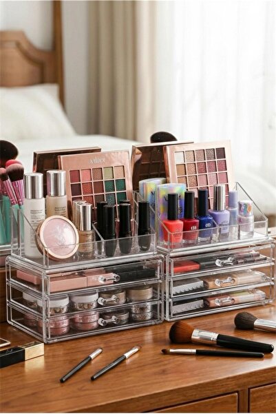 Bayev 2 Adet Ruby Şeffaf Organizer Set – 3 Çekmeceli Dior ve 16 Bölmeli Ruby ...
