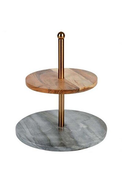 Gibson Wooden and Marble 2-Tier Stand Server Multicolour 12 x 14 Inch