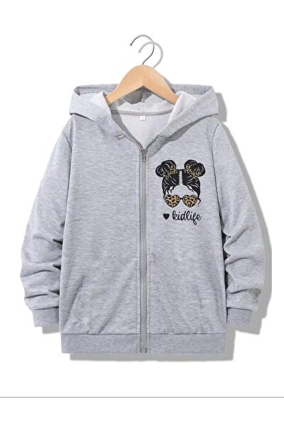 AZIZI TEKSTIL سترة صوفية مطبوعة بغطاء للرأس وسحاب