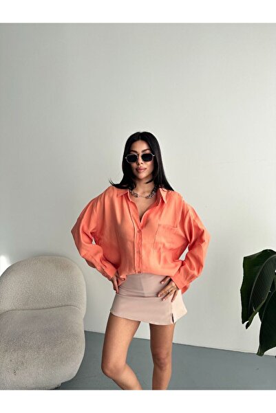 MODA Bamboo Draped Oversize Casual Orange Shirt