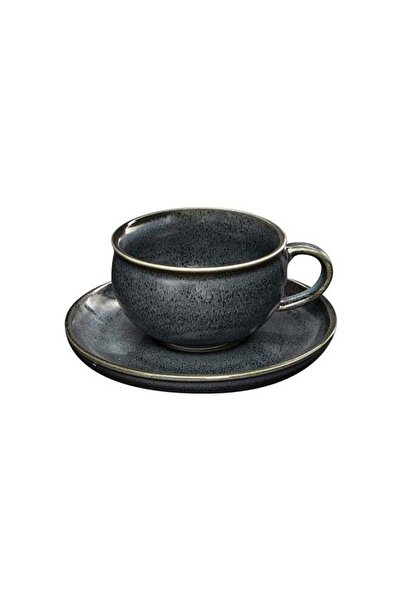 Generic Easy Life Magma Series Porcelain Cup and Saucer Set Dark Blue and Bla...