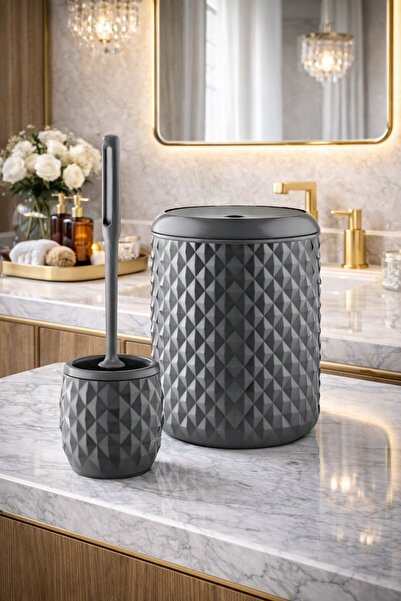 decorev Pineapple Patterned 2-Piece Bathroom Bucket and Toilet Brush Set