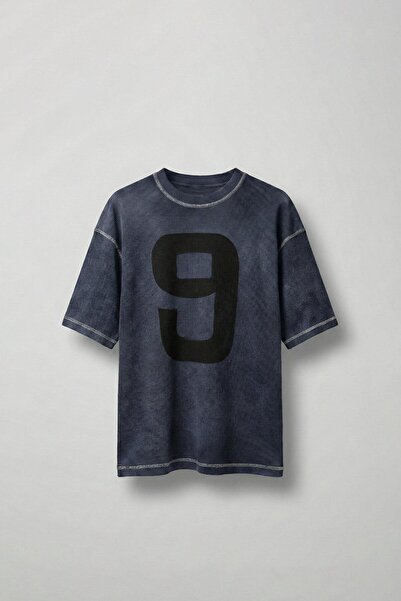 ablukaonline Men's Waffle Fabric Oversize T-Shirt with Stitching Detail Blue