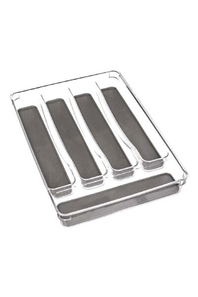 5FIVE Tidy 5 Compartment High Quality Cutlery Tray Dark Grey and Clear