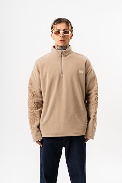 Respire Men's Ffb Half-Zip Oversize Fleece Jacket Beige