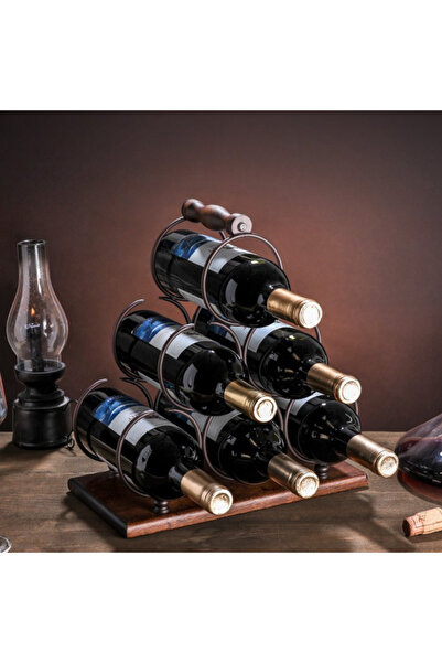 Viyogo Стелаж за вино за 6 бутилки, модерен дизайн, дърво и стомана, 33 x 16,...