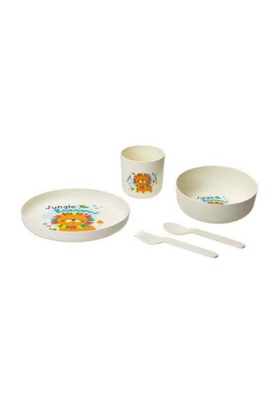 Generic PARFAIT 5-Piece Jungle Roar Tiger Printed Kids Dining Set