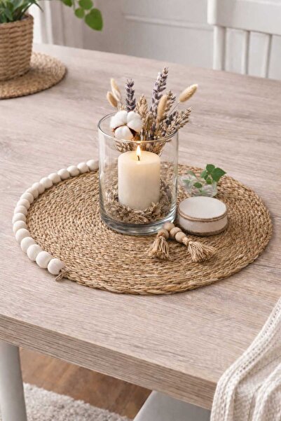 ecrella Doğal Hasır Supla – 1 Adet Yuvarlak Jüt Amerikan Servis, Bohem Masa D...