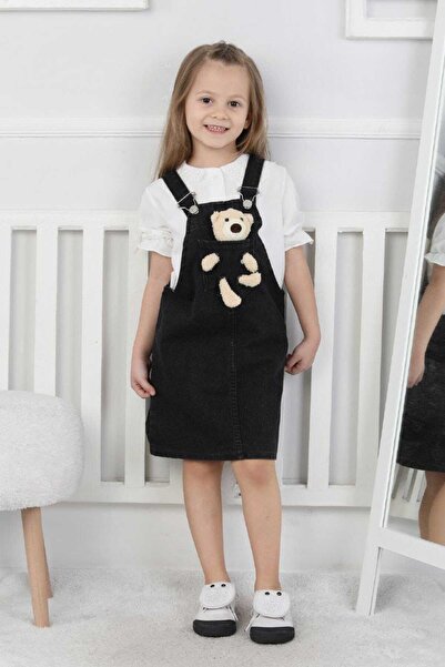 Moonch Ayı Nakışlı Kız Çocuk Kot Jile Elbise