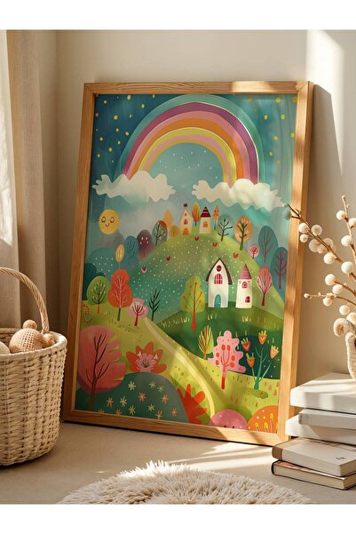 fuart.co Masalsı Diyar ve Gökkuşağı Çocuk Odası Posteri, Çocuk Posteri, Duvar...