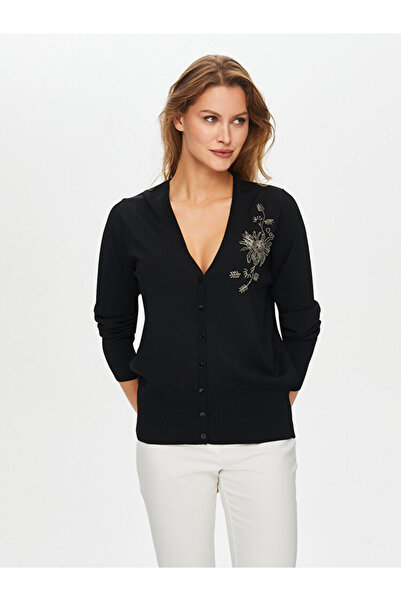 Faik Sönmez Boncuk Nakış Detaylı Triko Hırka