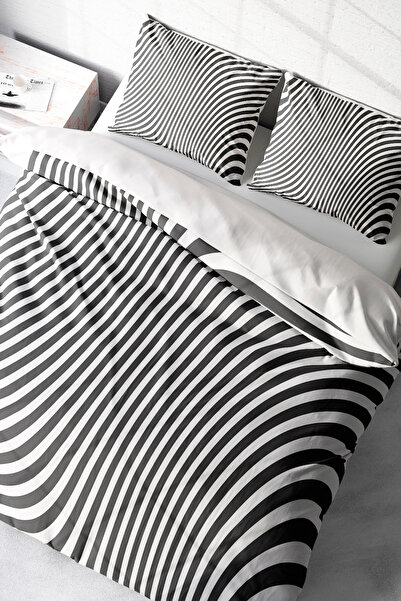 MonoHome Double Duvet Cover Set Special Woven Cotton Satin Gray Lines