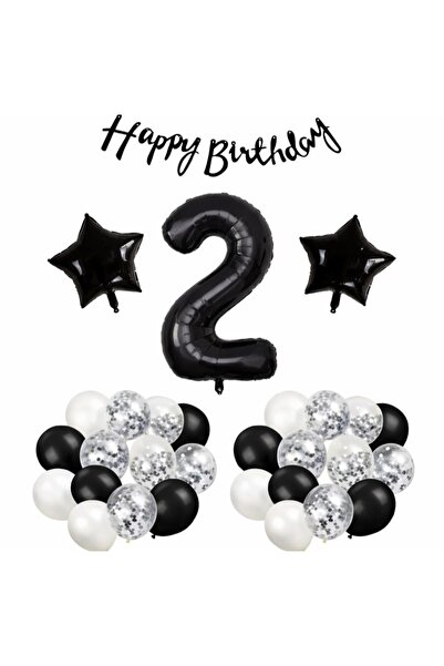 SİNDA Siyah Beyaz Temalı Doğum Günü Partisi Seti - Yaş Günü Konsepti