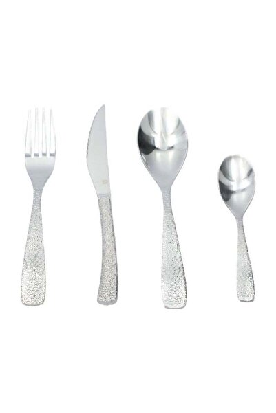 Amefa 24-Piece Durable Stainless Steel Hammered Decor Cutlery Set Silver