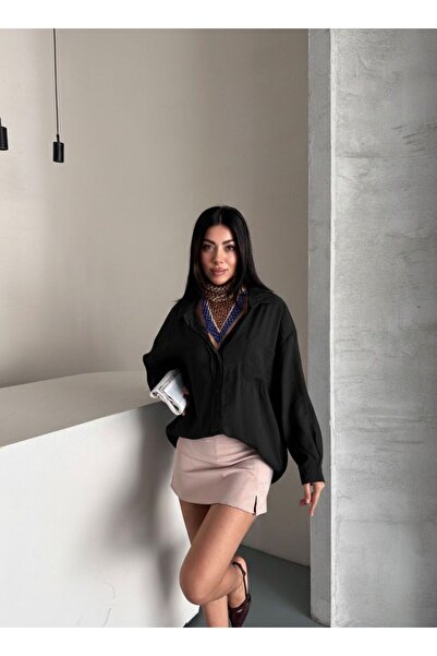 MODA Bamboo Draped Oversize Casual Black Shirt