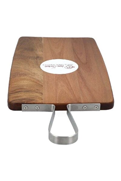 Bien Servi Rectangular Acacia Tray with Handle Brown and Silver 36 x 20 cm