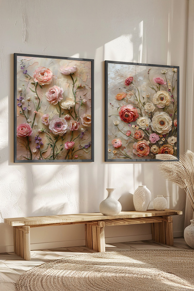 STARYUNA Ρομαντικό σετ ζωγραφικής με λουλούδια κήπου με μαύρο ξύλινο πλαίσιο ...