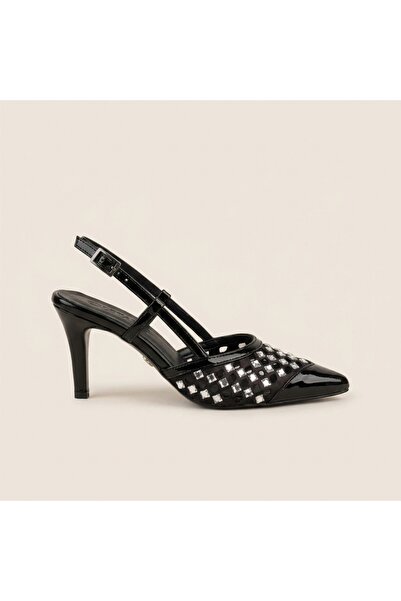 Letafia Sheen Stone Detailed Shiny Heeled Shoes