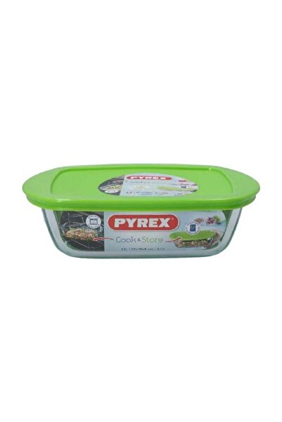 Pyrex Microwave Safe Rectangular Dish with Lid Clear and Green 1.1 L