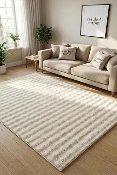 Evrimax Pelus Halı Krem Bubble Premium Seri Yeni Nesil Kaymaz Taban Jel Taban...