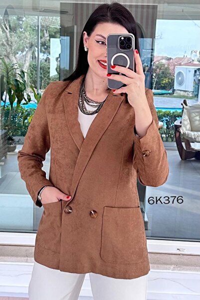 İnce Topuk Double-Breasted Suede Jacket 6K376