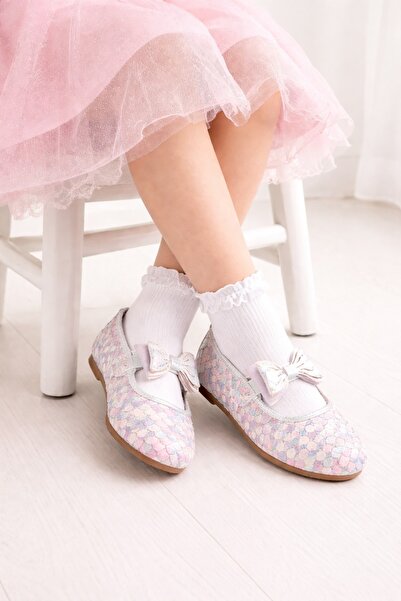 minibonito Kız Çocuk Parlak Desenli Fiyonklu Babet