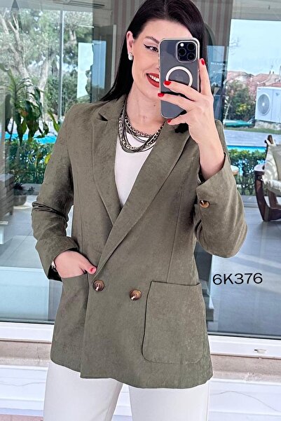 İnce Topuk Double-Breasted Suede Jacket 6K376