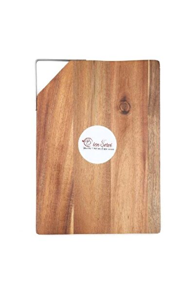 Bien Servi Rectangular Acacia Tray with Handle Brown and Silver 36 x 26 cm