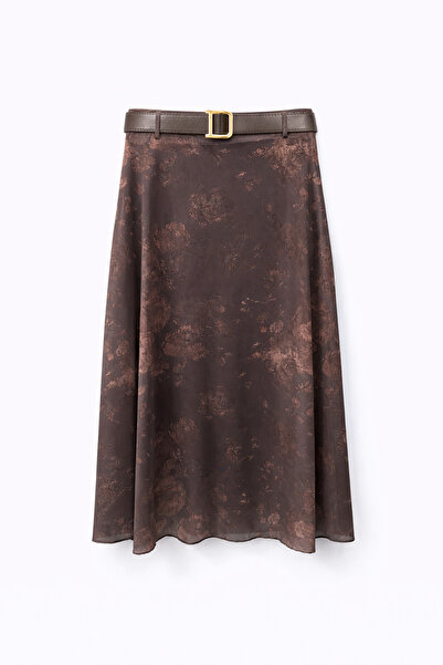 Mixray 2050 women's lined patterned belted tulle skirt - coffee