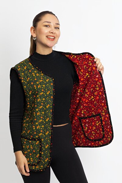 Eliş Şile Bezi Sleeveless Virgin Mary Double-Sided Pocketed Flannel Winter Ve...