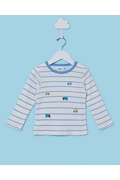 REDTAG Infant Boys White And Blue Striped T-shirt