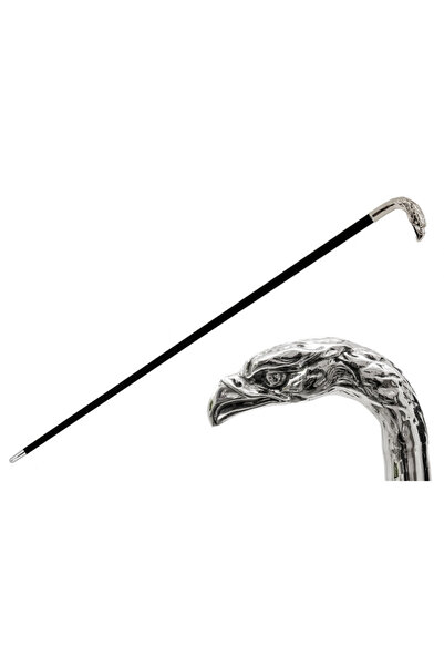 PASOTTI Gümüş Kartal Bastonu 92 Cm Metal Sap - Ahşap Gövde, Kauçuklu Pirinç Uç