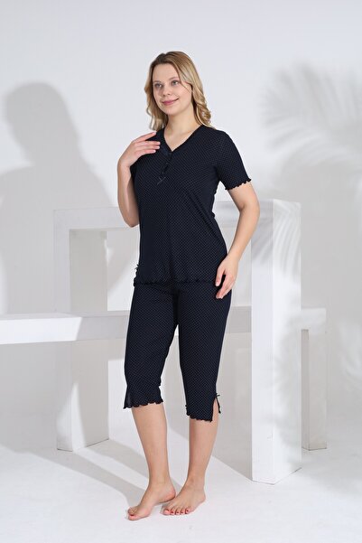 Evia Angelique Bamboo Fabric Short Sleeve Polka Dot Women's Capri Set 22273