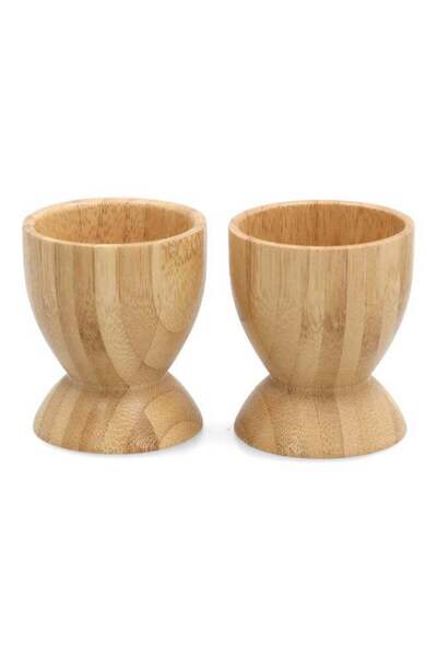 Bien Servi 2-Piece Durable Rustic Natural Finish Bamboo Egg Cup Set