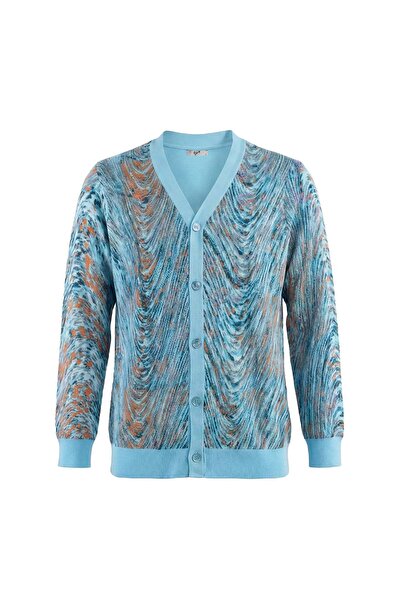 Tığ Triko Kadın Dalga Desenli Kumaş Detaylı Hırka - Turkuaz