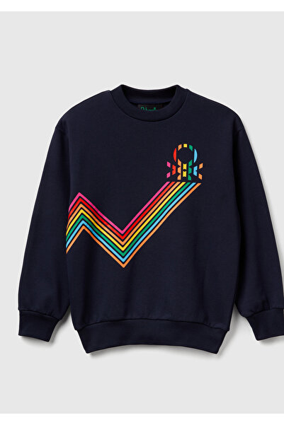 United Colors of Benetton سويت شيرت للأولاد باللون الأزرق الداكن مصنوع من الق...