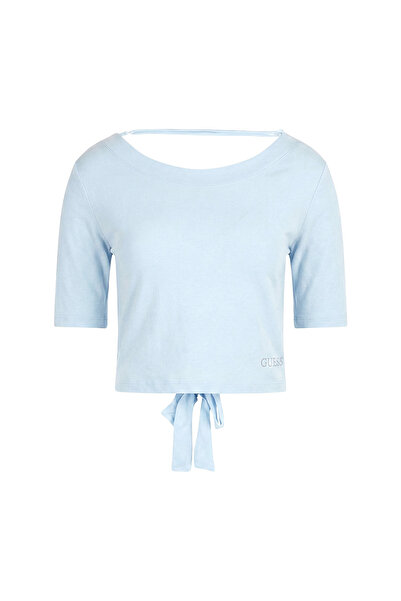 Guess Kadın Sırt Detaylı Bağlamalı Crop T-Shirt - Açık Mavi