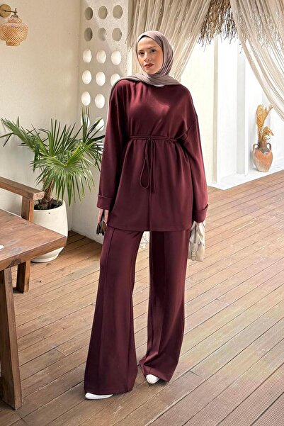 lamelif Double Hijab Suit Claret Red