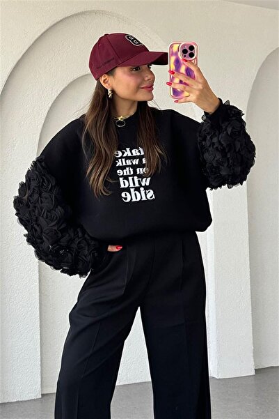 KASİDE JEALYN GÜLLÜ ÜÇ BOYUTLU ŞARDONLU SWEAT