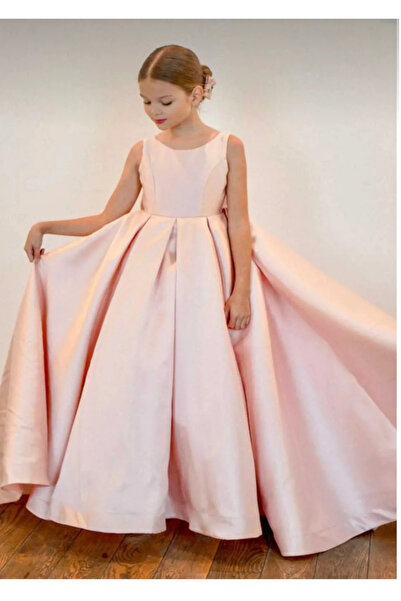 Tomac KIZ ÇOCUK TASARIM ABİYE MEZUNİYET ELBİSESİ PUDRA-BEYAZ