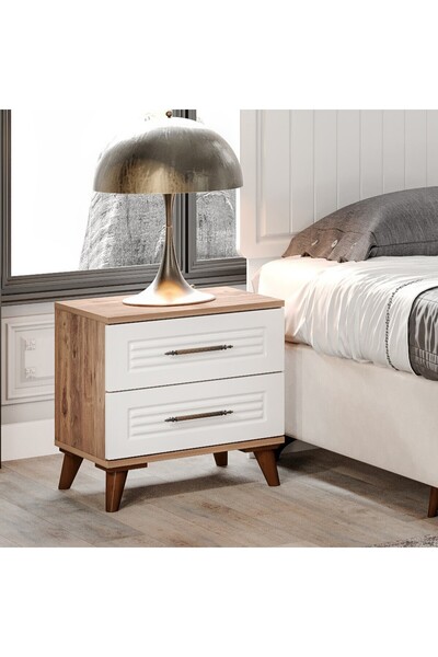 GuneyStore Paris Komple MDF Atlantik Çam - Beyaz Komodin - Ücretsiz Montaj