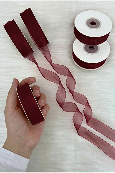 ZEYMERADE Organza Tulle Ribbon Burgundy 2 cm 22 Meters, Bride, Bundle, Engage...