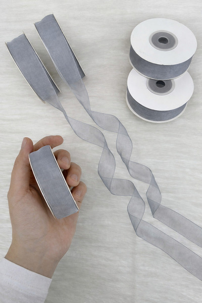 ZEYMERADE شريط أورجانزا تول رمادي 2 سم 22 متر، للعروس، الهدية، الخطوبة، الزين...